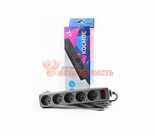 Сетевой фильтр Космос 5 гнезд 3x0,75мм2 белый 5м с заземлением, индикатор сети