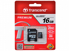 Карта памяти Transcend MicroSD 16Gb Class 10 с адаптером