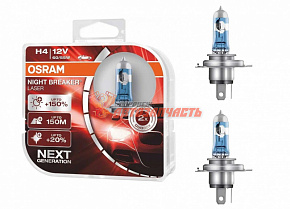 Лампа галогенная H4 12V 60/55W +150% OSRAM NIGHT BREAKER Laser (евробокс 2шт)
