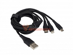 Кабель USB 3в1 TPC-U31B / Кабель USB 3в1, Lightning/MicroUSB/TYPE C, 1.2m, тканевая оплетка, черный