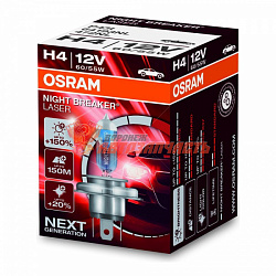 Лампа галогенная H4 12V 60/55W OSRAM NIGHT BREAKER Laser (1 шт) +150%