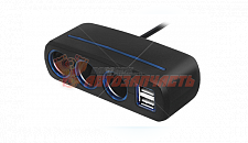 Разветвитель прикуривателя для 3-х устройств + 2 USB, 12В/24В 10A/120Вт, провод