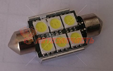 Лампа светодиодная 12V C10W  ( белый, сафитный, 6 диодов,38мм) 1136SMD6-CANBUS W