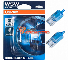 Лампа 12V W5W W2,1x9,5d (белая,безцокольная,номер,габариты,поворот) OSRAM (б-р 2шт) Cool Blue +20% 