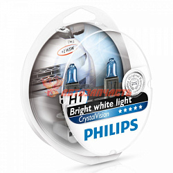 Лампа галогенная H1 12V 55W Philips CRISTAL VISION 4300K  (евробокс 2 галог.+ 2 габарит.W5W)