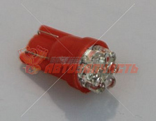Лампа светодиодная 12V W5W T10 красный 7 диодов LED