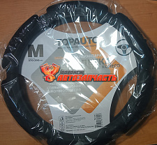 Оплетка на руль TOPAUTO, размер М(37-39 см) , 6 подушечек, спонж, экокожа-алькантара, черная