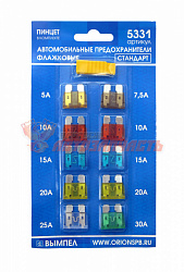 Предохранитель флажковый стандартный набор (5A-30A, 10 шт.)   С ПИНЦЕТОМ   ВЫМПЕЛ.