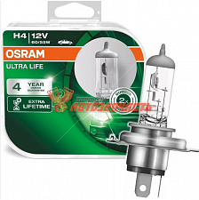 Лампа галогенная H4 12V 60/55W OSRAM UlLTRA LIFE срок службы до 4 раз дольше (2 лампы в боксе)