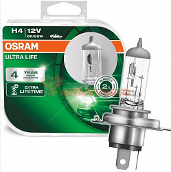 Лампа галогенная H4 12V 60/55W OSRAM ULTRA LIFE P43t (евробокс 2шт)