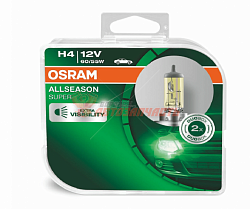 Лампа галогенная H4 12V 60/55W +30% OSRAM ALLSEASON SUPER P43t (евробокс 2шт) 